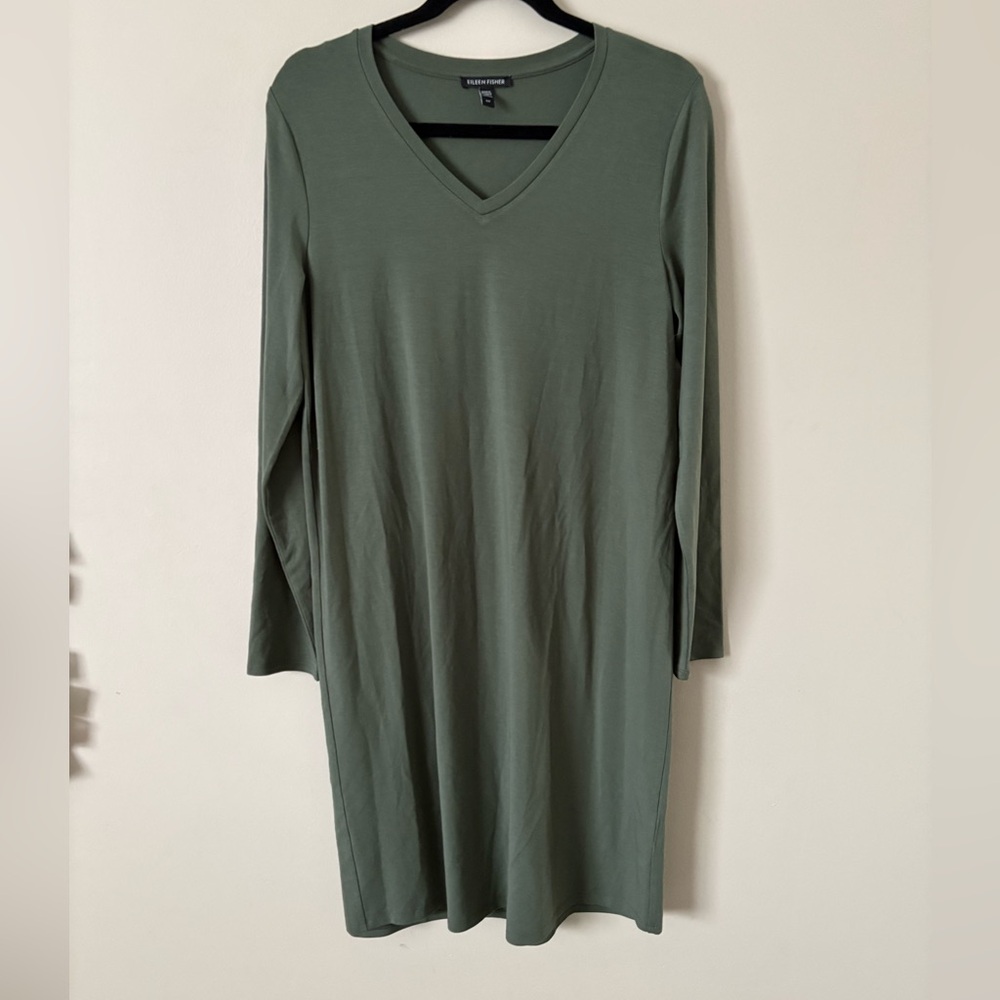 Eileen Fisher Tencel Jersey‎ Long Sleeve V-Neck Small Dresss Strechy Fits M